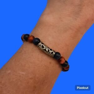 HANDMADE Cat's Eye Czech Glass Beaded Bangle Toggle Bracelet